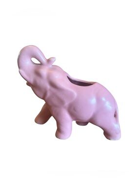 Vintage Pink Elephant Planter Ceramic Vase 6” Trunk Up Succulent Home Decor